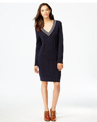 Tommy Hilfiger Cable Knit V Neck Sweater Dress