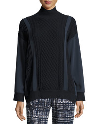 Escada Paneled Cable Knit Wool Cashmere Pullover