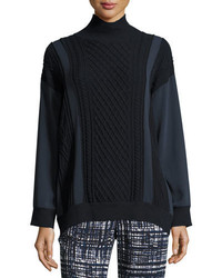 Escada Paneled Cable Knit Wool Cashmere Pullover
