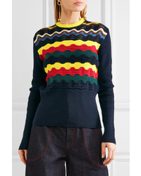 Marni Pointelle Knit Cotton Blend Sweater Navy