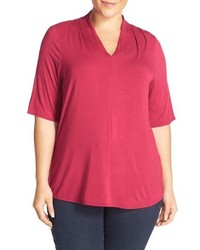 Sejour Plus Size Pleat Shoulder Stretch Knit Tee