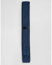 Asos Brand Knitted Tie In Navy Marl