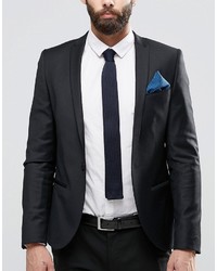 Asos Brand Knitted Tie In Navy With 4 Way Pocket Square