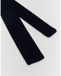 Asos Brand Knitted Tie In Navy With 4 Way Pocket Square
