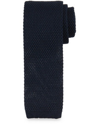 Neiman Marcus Slim Textured Solid Knit Tie Navy
