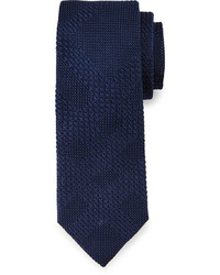 Burberry Textured Tonal Check Knit Silk Tie Navy