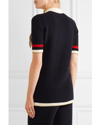 Gucci Pussy Bow Knitted Cotton Blend Tunic Navy