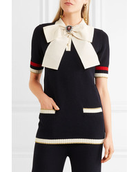 Gucci Pussy Bow Knitted Cotton Blend Tunic Navy