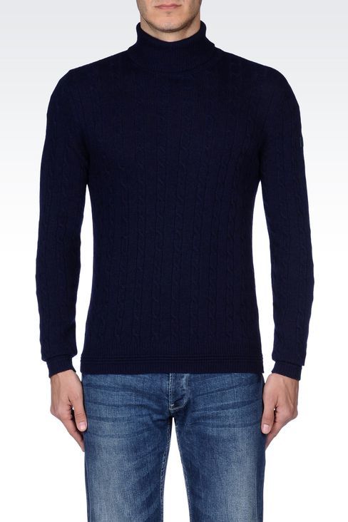 Armani Jeans Cable Knit Turtleneck Jumper In Viscose Blend, $240 ...
