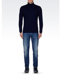 Armani Jeans Cable Knit Turtleneck Jumper In Viscose Blend