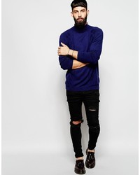 Asos Brand Roll Neck Sweater With Cable In Merino Wool Mix