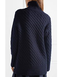 The Row Landi Cable Knit Cashmere Turtleneck Sweater Midnight Blue