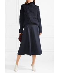 The Row Landi Cable Knit Cashmere Turtleneck Sweater Midnight Blue