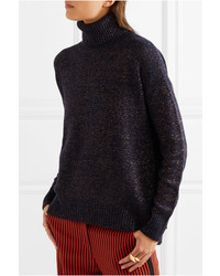 Etro Metallic Knitted Turtleneck Sweater Midnight Blue