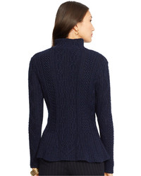 Lauren Ralph Lauren Mock Turtleneck Cable Knit Peplum Sweater