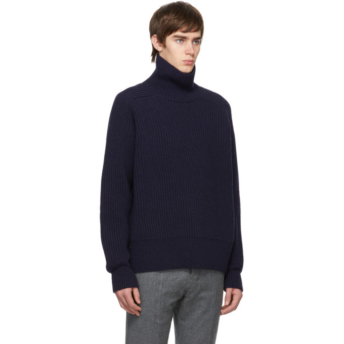 AMI Alexandre Mattiussi Navy Fishermans Rib Funnel Turtleneck, $187 ...