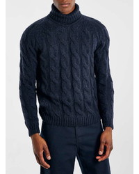 Topman Navy Cable Turtle Neck Sweater