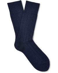 Navy Knit Wool Socks