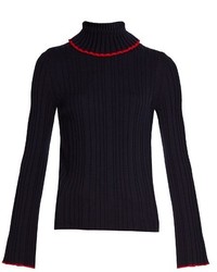 MSGM Roll Neck Ribbed Knit Wool Sweater