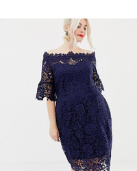 Paper Dolls Plus All Over Lace Bardot Dress In Navy