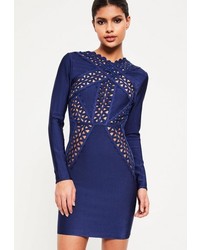 Missguided Blue Bandage Lace Insert Bodycon Dress