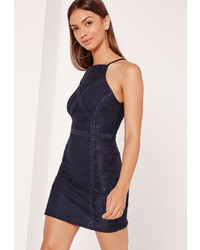 Missguided Lace Square Neck Bodycon Dress Navy