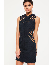 Missguided Navy Lace Cut Out Cross Neck Bodycon Dress