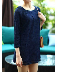 Choies All Over Lace Shift Dress In Blue