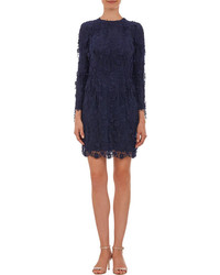 Katie Ermilio Floating Lace Long Sleeve Cocktail Dress