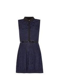 Mela New Look Navy Lace Contrast Collar Belted Dress