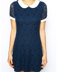 The Style Lace Dress With Contrast Pu Collar