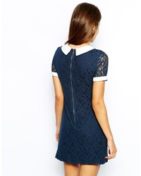 The Style Lace Dress With Contrast Pu Collar