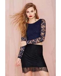 Navy Lace Cropped Top