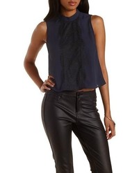 Charlotte Russe High Neck Lace Chiffon Crop Top