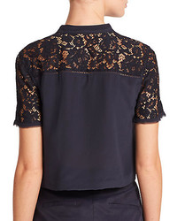 Rebecca Taylor Silk Lace Detail Cropped Top