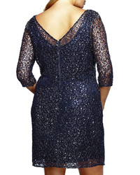 Kay Unger New York Beaded Sequined Lace Cocktail Dress Navy