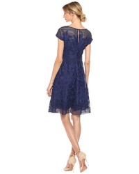 Adrianna Papell Havana Gardens Lace Illusion Short Sleeve A Line Dress Dress