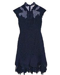 JONATHAN SIMKHAI Jersey And Tulle Trimmed Corded Lace Mini Dress Indigo
