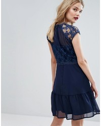 Elise Ryan Lace Contrast Mini Dress With Pep Hem