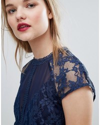 Elise Ryan Lace Contrast Mini Dress With Pep Hem