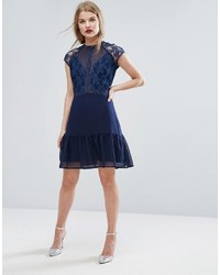 Elise Ryan Lace Contrast Mini Dress With Pep Hem