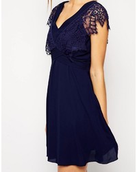 Elise Ryan Lace Skater Dress With Scallop Sleeve And Low Back