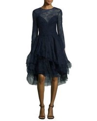 Monique Lhuillier Long Sleeve Lace Illusion Dress