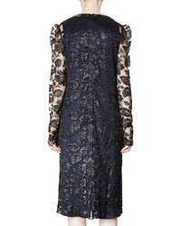 Lanvin Metallic Lace Overlay Column Dress Blacknavy