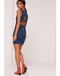Missguided Lace Back Fitted Dress Blue
