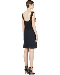 Nina Ricci Navy Crepe And Lace Pleated Dress