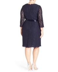 Adrianna Papell Plus Size Surplice Lace Cocktail Dress Size 18w Blue