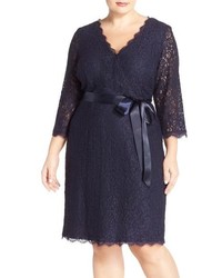 Adrianna Papell Plus Size Surplice Lace Cocktail Dress Size 18w Blue