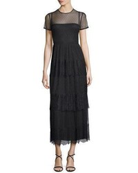RED Valentino Short Sleeve Long Chantilly Lace Dress Navy