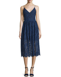Cynthia Rowley Sleeveless Tea Length Lace Dress Parisian Blue